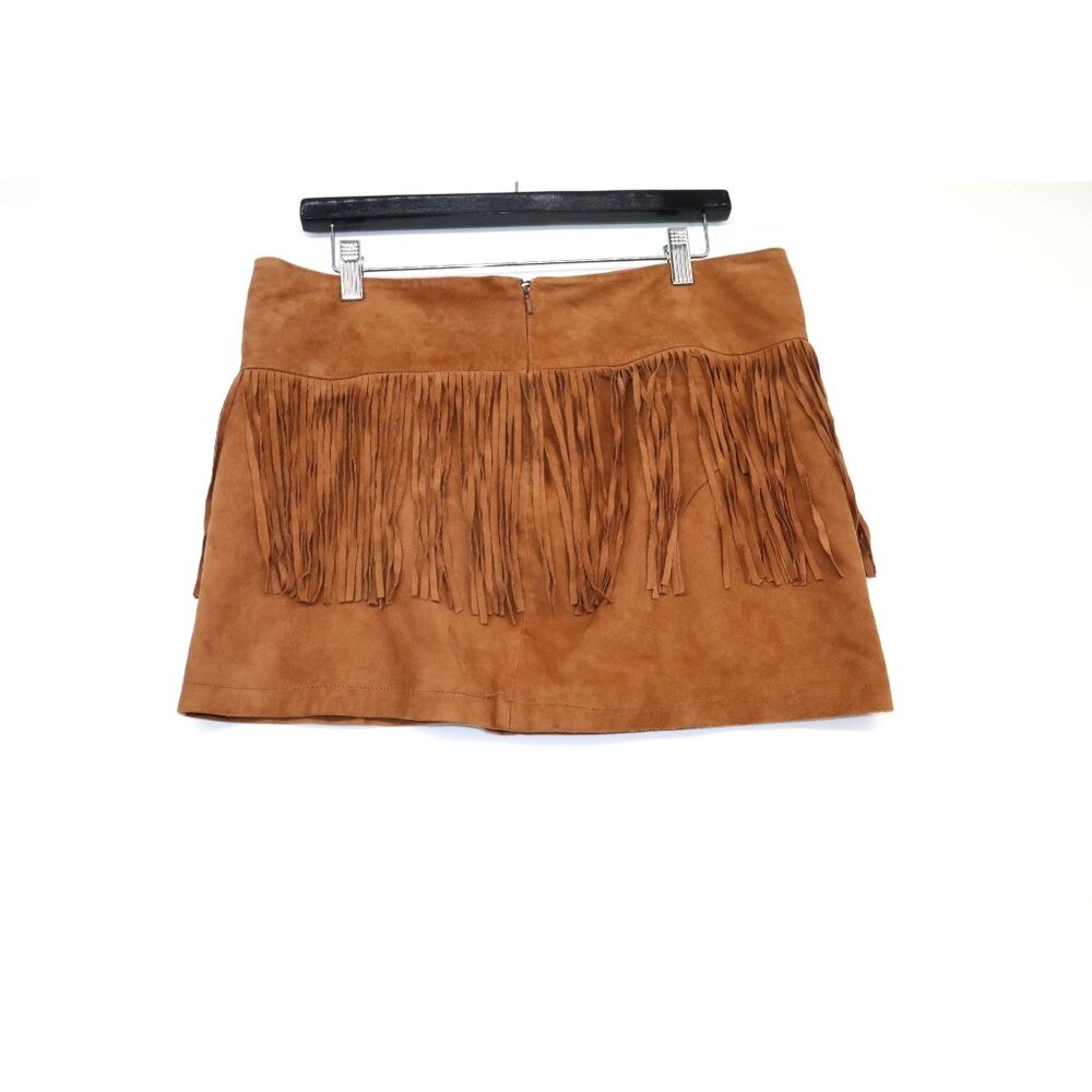 Mango Womens Genuine Leather Fringe Mini Skirt Western Cowgirl Coquette - Picture 6 of 9